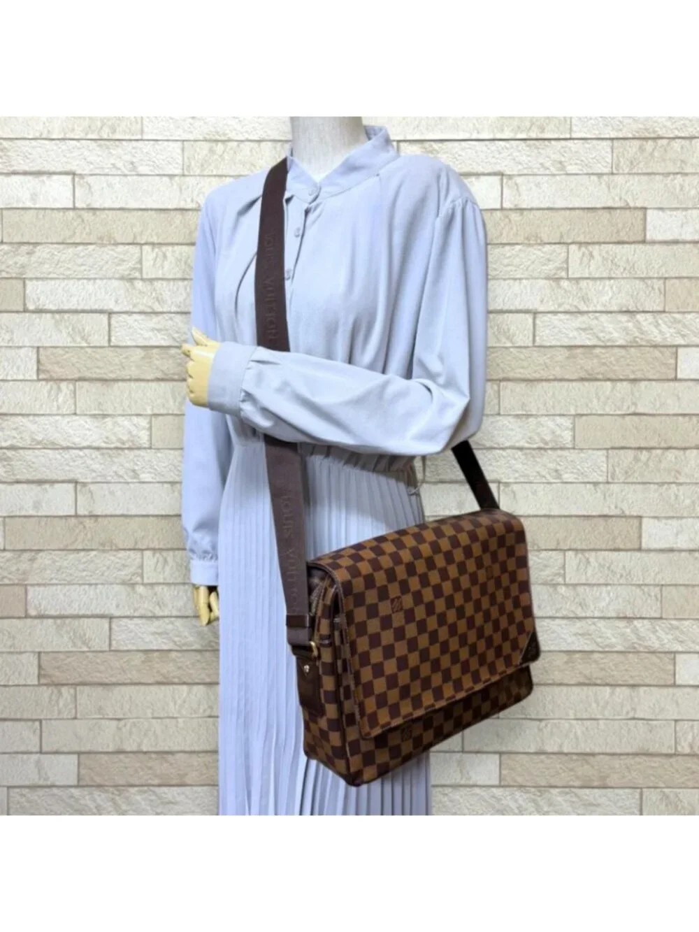 Louis Vuitton Shelton MM Damier Shoulder Bag Canvas Brown